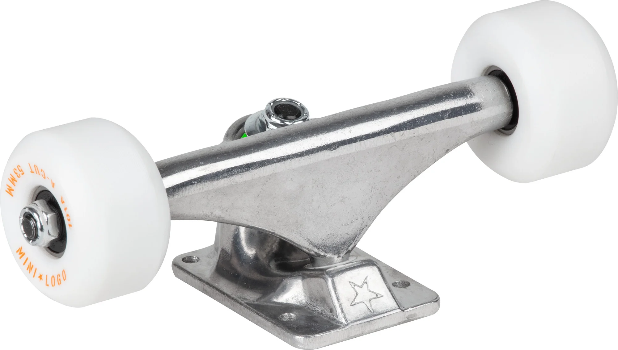 Mini Logo 7.13″ Raw Trucks + ML Bearings + A-cut 53mm 90a White Wheels (Set)