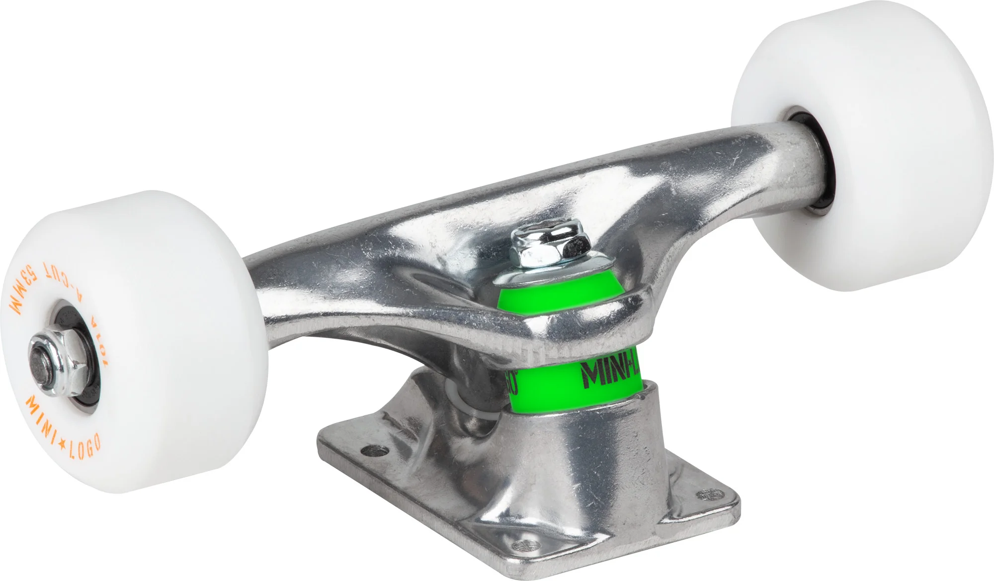 Mini Logo 7.13″ Raw Trucks + ML Bearings + A-cut 53mm 90a White Wheels (Set) - Image 2