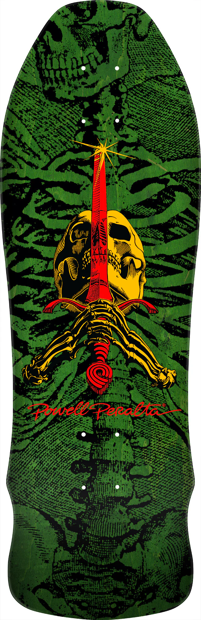 Powell Peralta GeeGah Skull and Sword Reissue Skateboard Deck - 9.75″ Green Stain **PRE-ORDER**