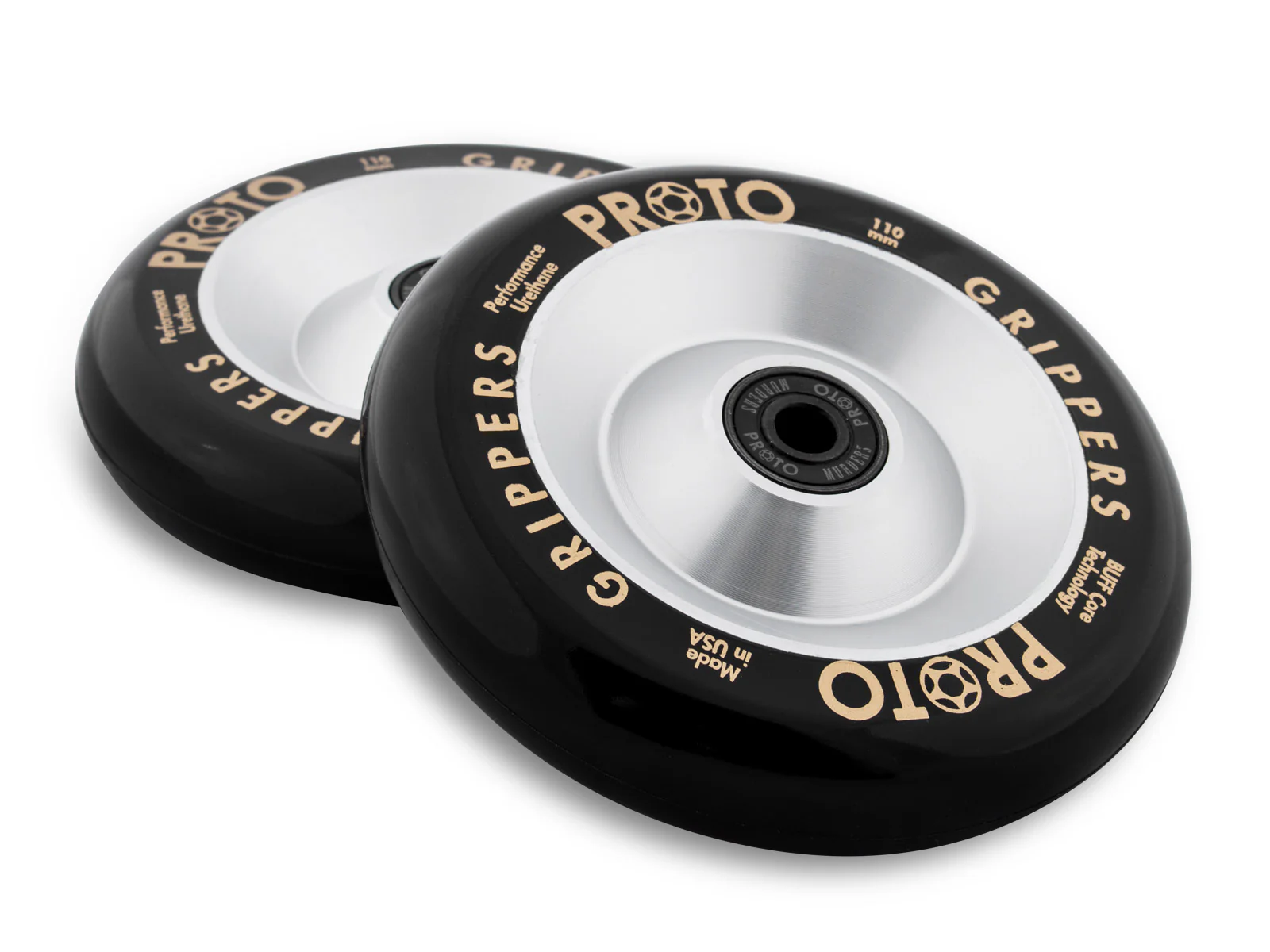 Proto Wheels Classic Full Core Grippers 110mm Black on Raw (Pair) - Image 2