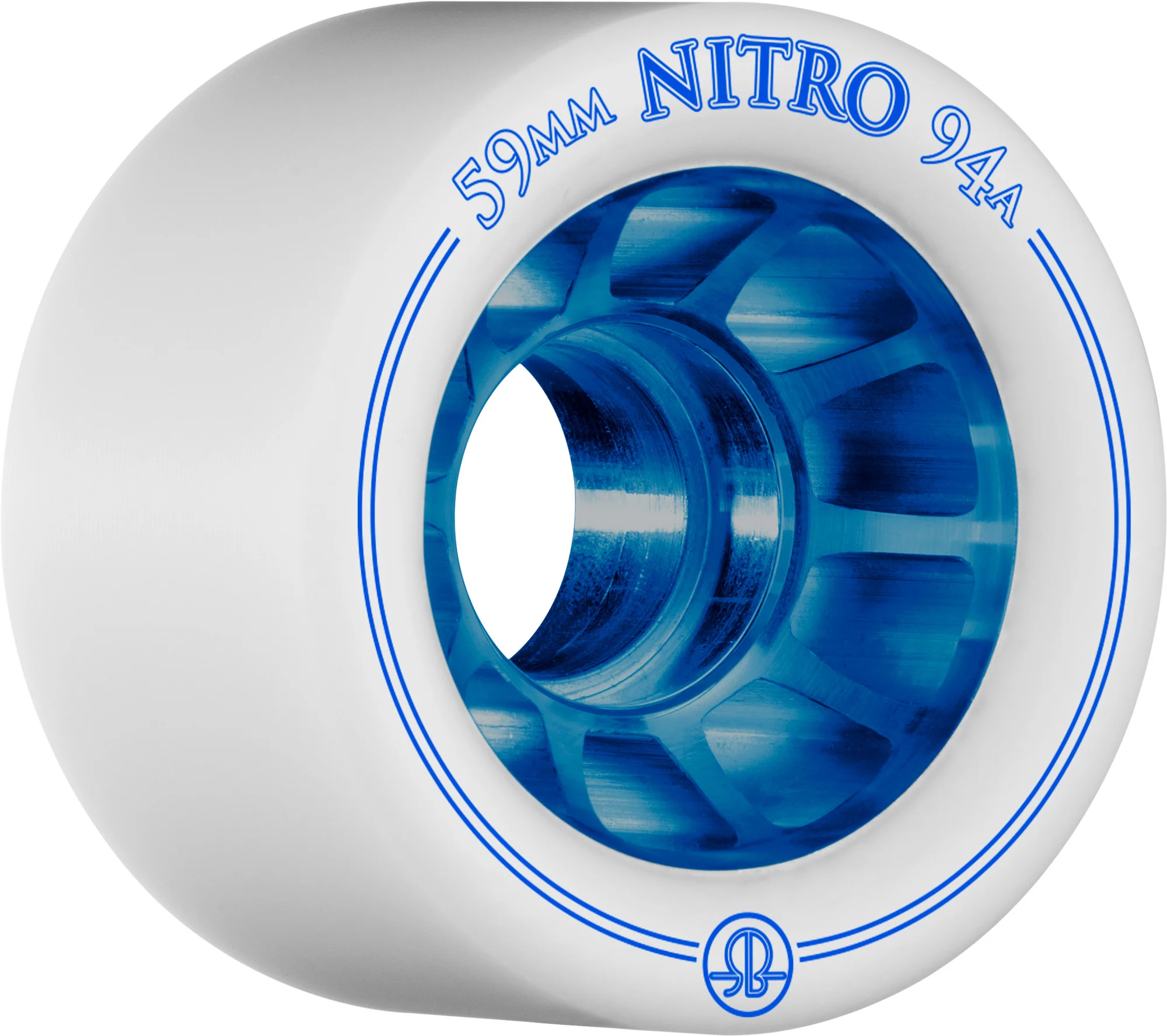 Rollerbones Nitro Wheel 59mm 94a - Blue Hub/White Tire (Set of 8)