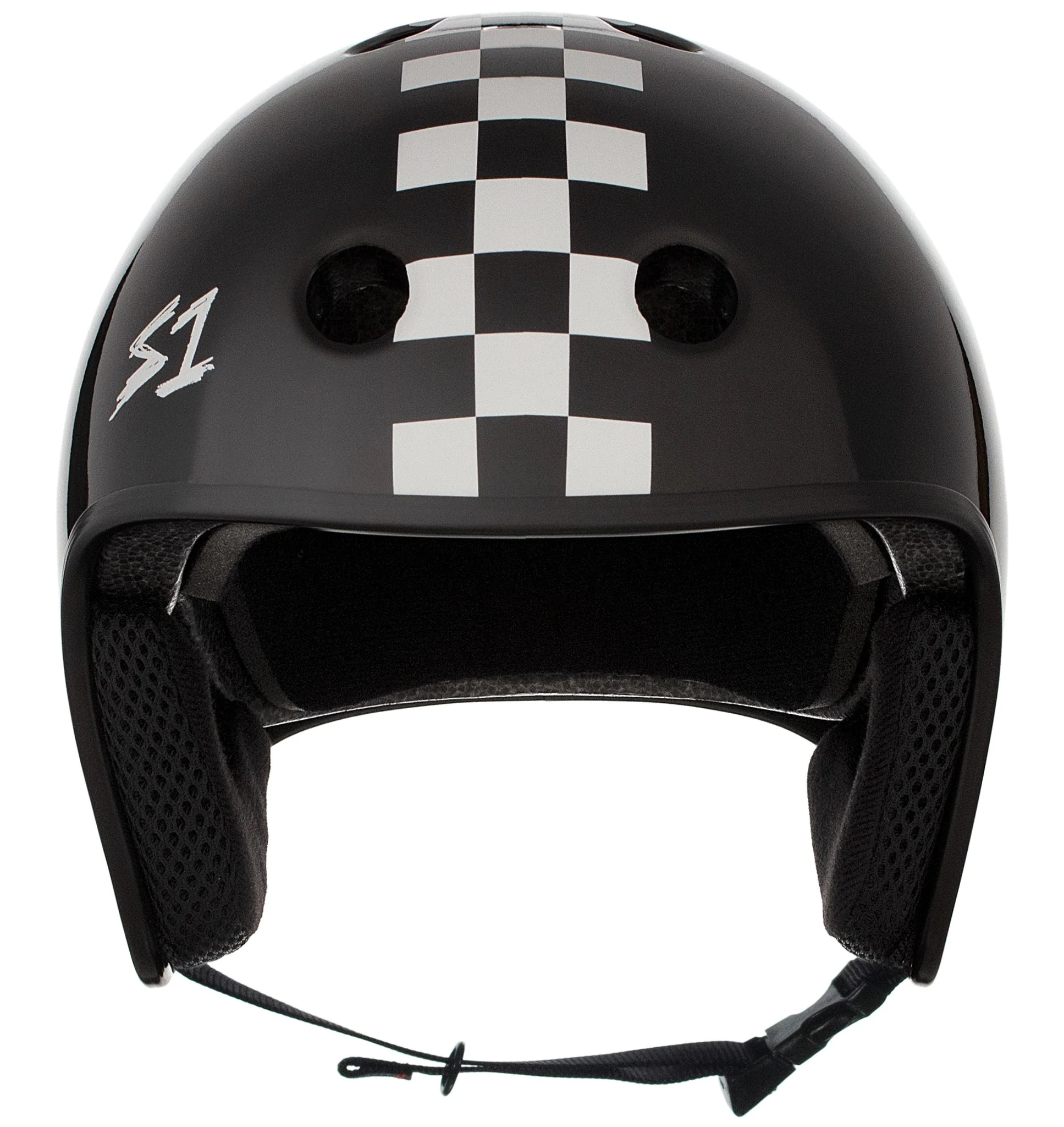 S1 Retro Lifer Helmet - Black Gloss/White Checkers - Image 3