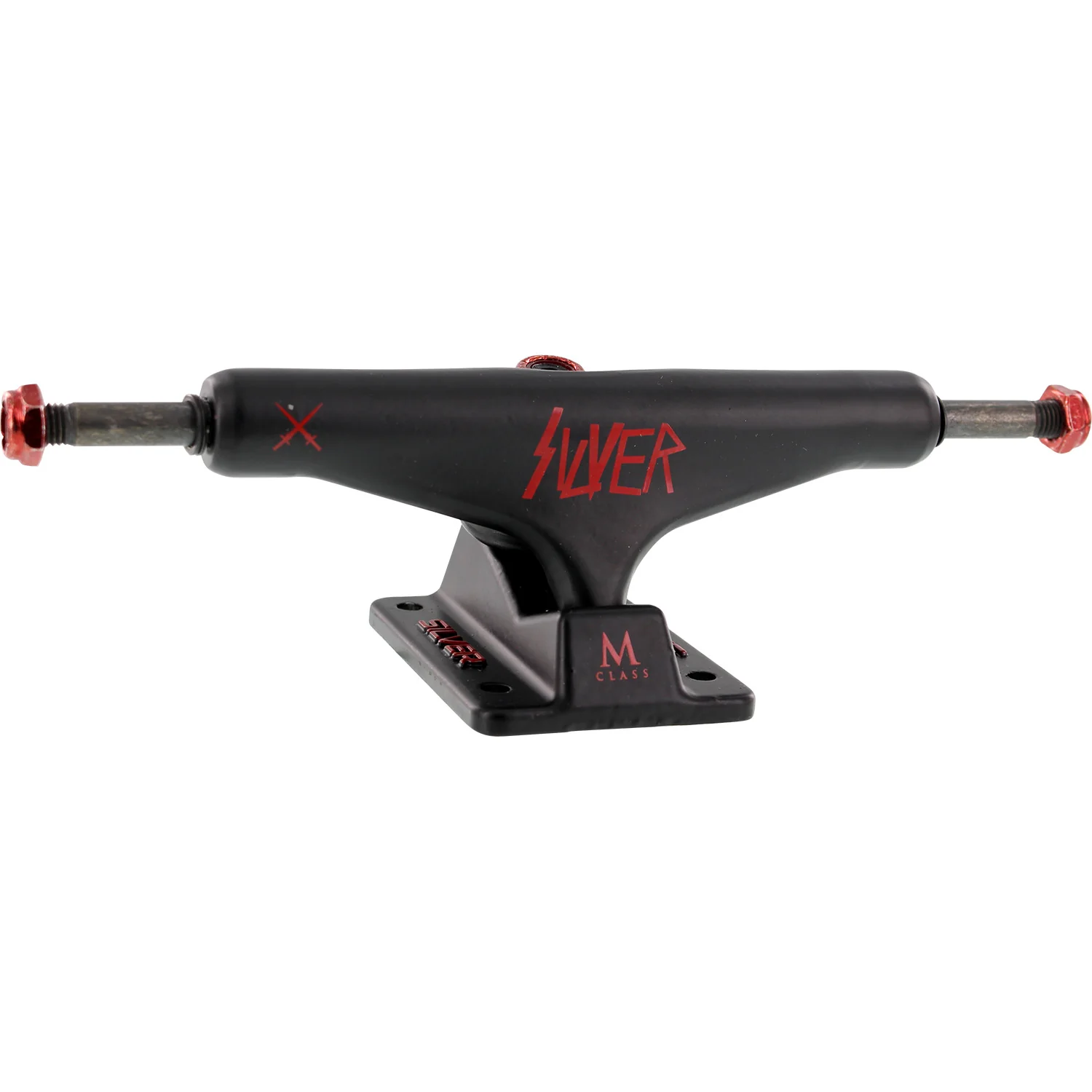 Silver M-Class Hollow Skateboard Trucks 8.5" Slay - Black/Red (Set of 2)