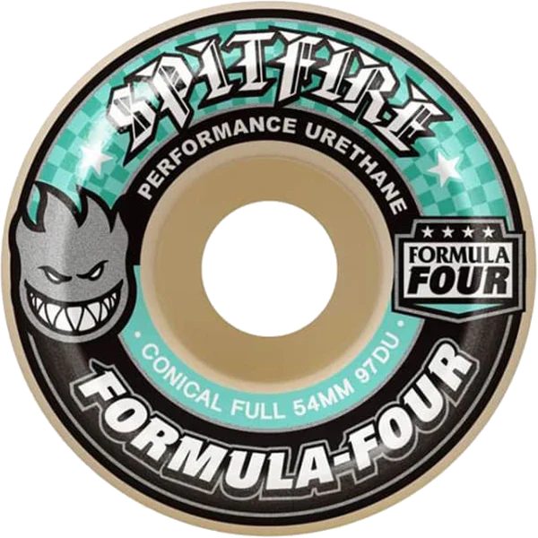 Spitfire Wheels F4 Conical Full 54mm 97a - White/Turquoise (Set of 4)